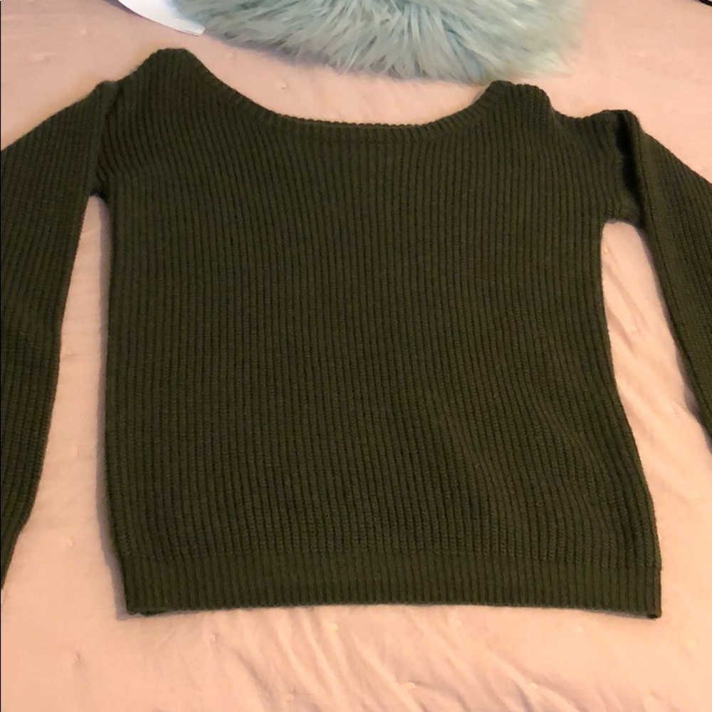 Off The Shoulder Olive Green Sweater